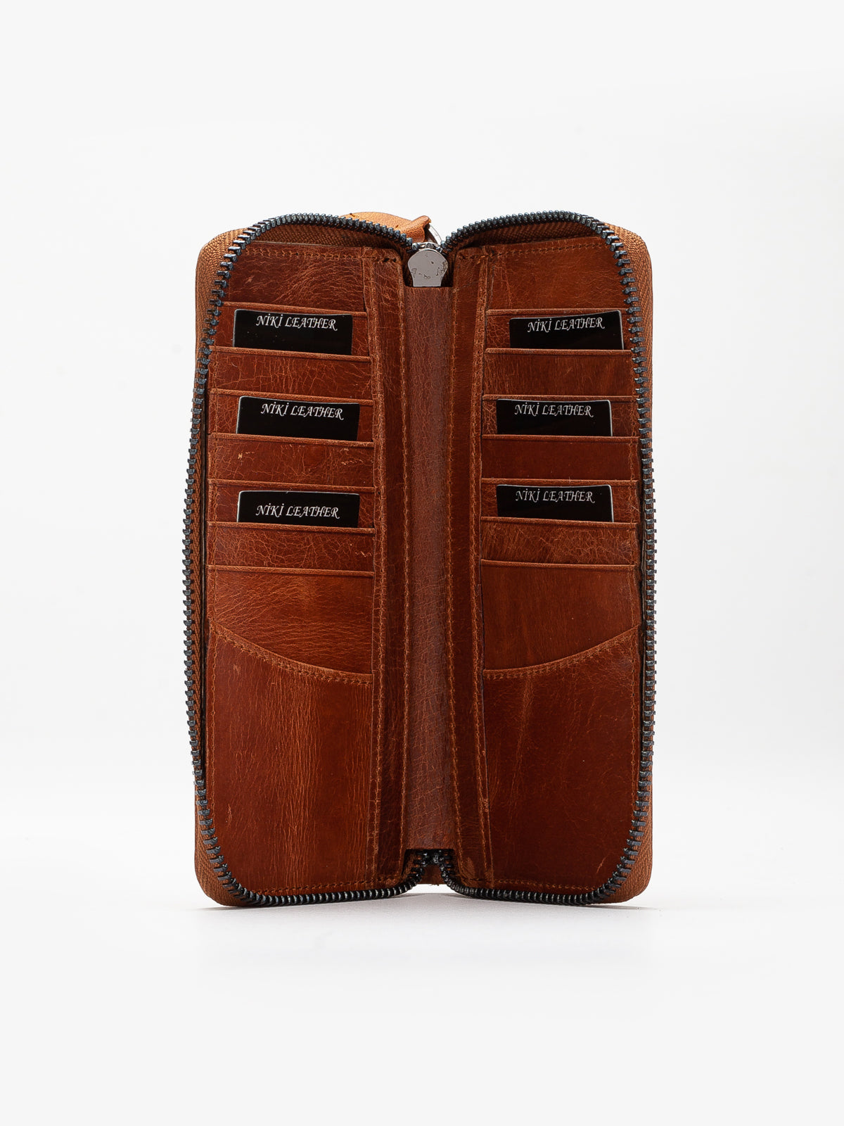 Niki Leather Dia Vintage Deri Fermuarlı Unisex Kartlık Portföy