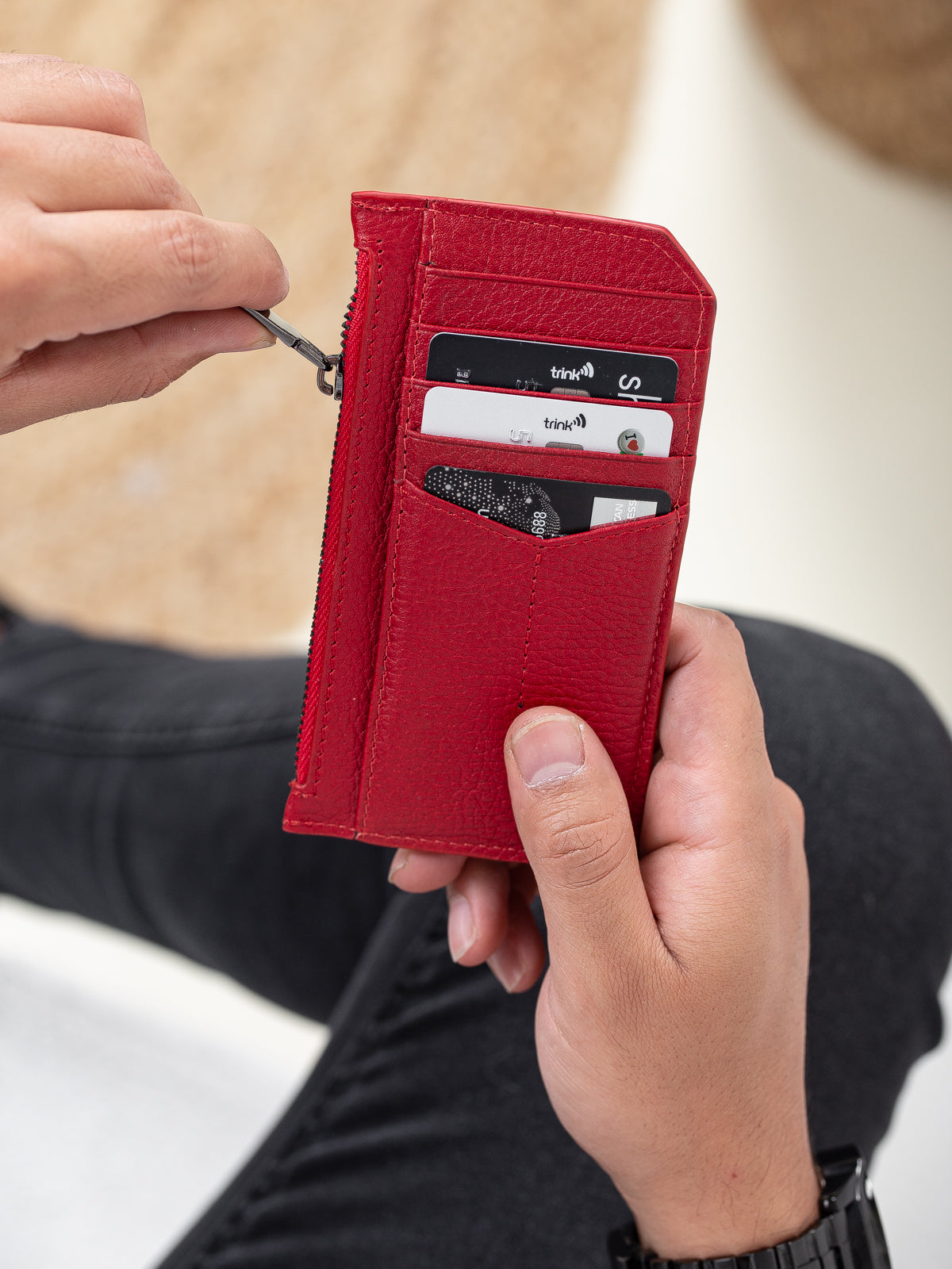 Niki Leather Thin Hakiki Deri Fermuarlı Unisex Kartlık Cüzdan